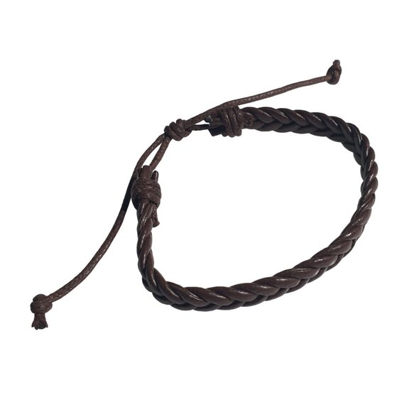 Brown Braided Adjustable Handmade Bracelet Leather Unisex Casual Bracelet Gift - Picture 1 of 4
